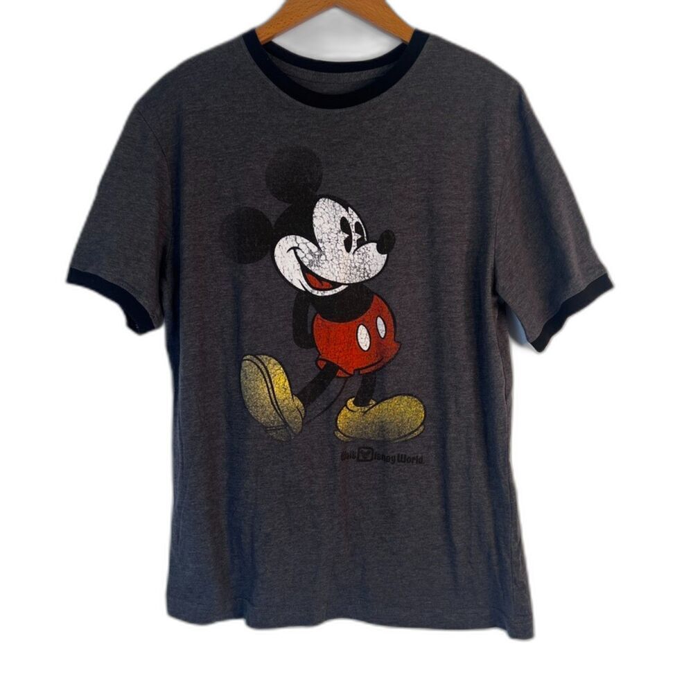 Disney Parks Mickey Mouse‎ Gray Tee Walt Disney World Ringer Tee Small